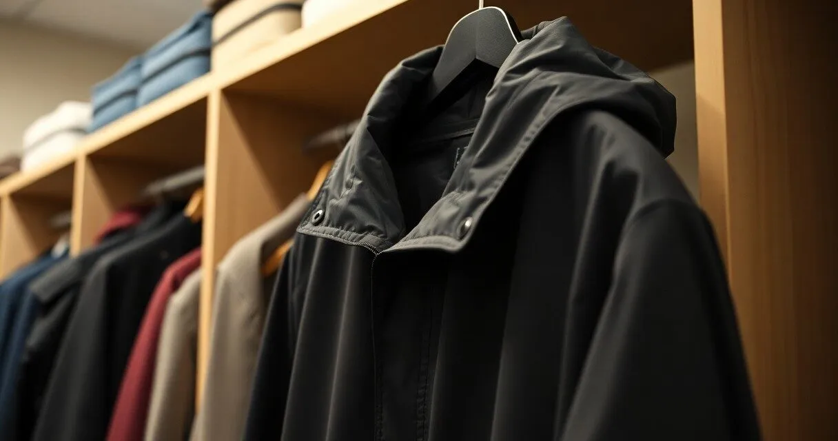 Przechowywanie płaszcza nieprzemakalnego – jak uniknąć zagnieceń i utraty kształtu | Wyjaśnisz, dlaczego warto wieszać płaszcz na szerokim wieszaku i unikać składania go na długo. Dzięki temu zachowa swój kształt i właściwości, a przechowywanie nie generu